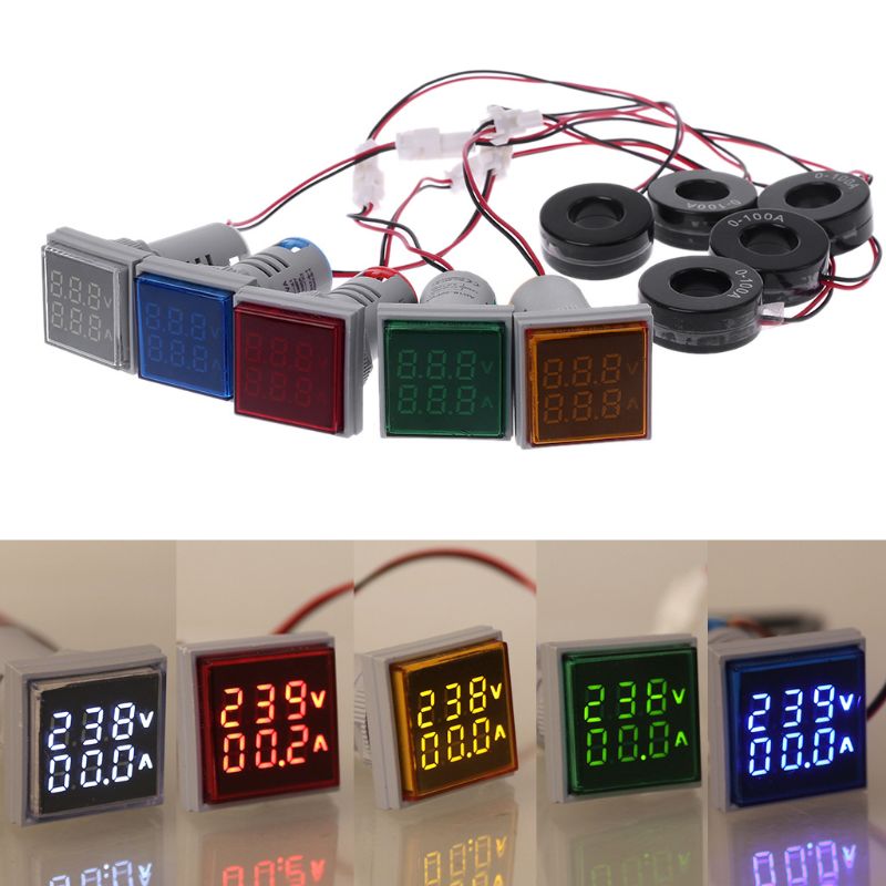 Square LED Digital Dual Display Voltmeter &amp; Ammeter Voltage Gauge Current Meter AC 60-500V 0-100A