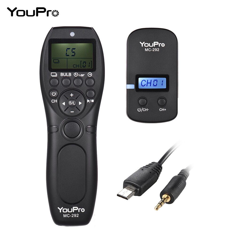 YouPro S2 Wireless Remote Control LCD Timer Shutter Release Transmitter Receiver 32 Channels for Sony A & H series DSLR Camera
