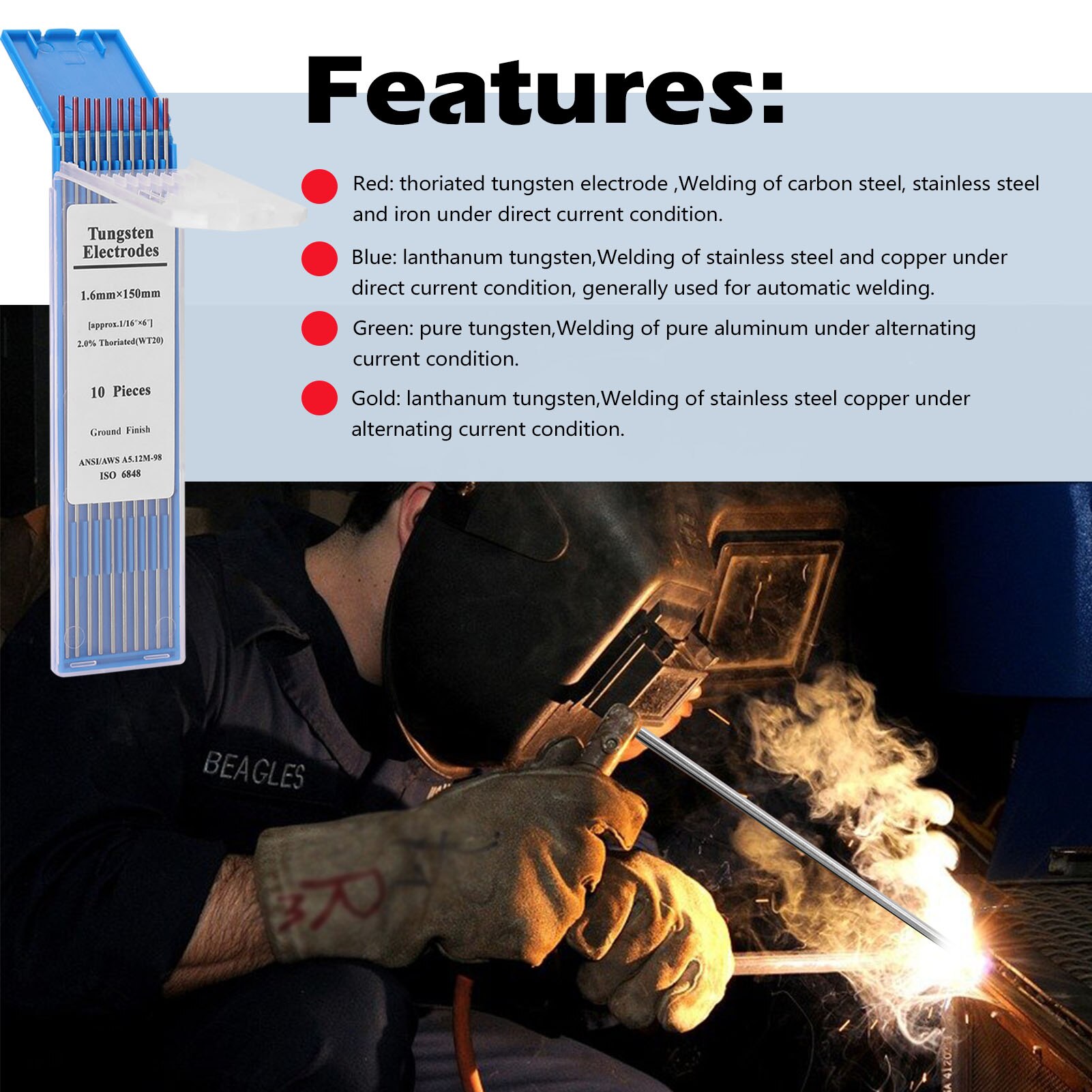 Tungsten Electrodes Welding Rods 1.6*150/2.4*150 Welding Equipment Parts Weldings Torch Tungsten Pin Welding Electrodes Rods