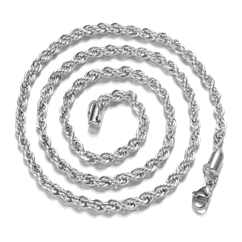 Handmade 2/3/4MM Silver Color Soft fried dough twist Chain Necklace For Women Men Jewelry Heavy Wedding Chain Necklace
