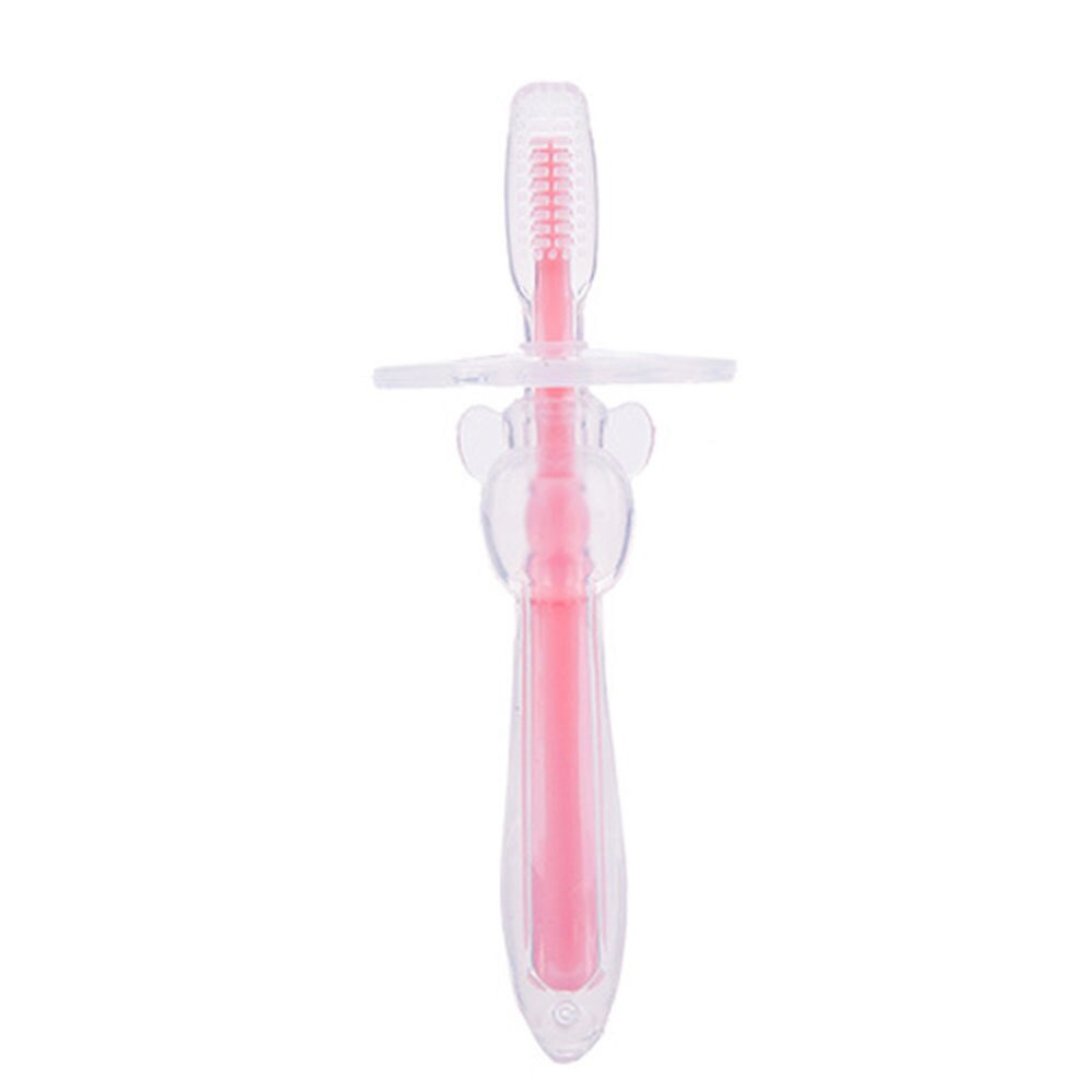 1PC chico s de silicona suave cepillos dentales de entrenamiento bebé niños Dental Cuidado Oral cepillo de dientes de bebé chico cepillo de dientes artículos de bebé: Pink