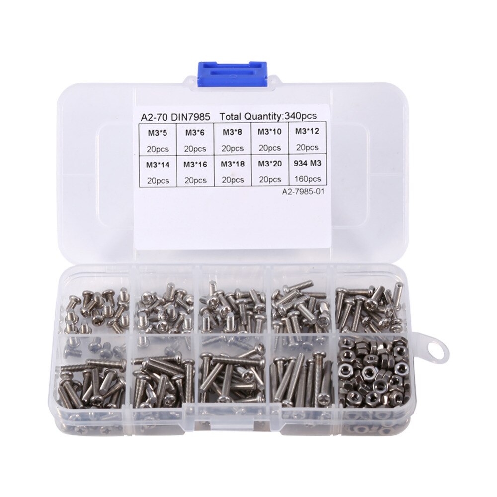 340 stks/set M3 Roestvrijstalen Schroeven en Moeren Assortiment Kit Set Pan Hoofd Schroef Bouten Meubels Hardware AccessoriesWholesale