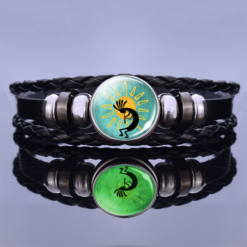 Glow In The Dark Aztec Calendar Mexican Art Men Punk Braided Bracelet Charm Mayan Calendar Jewelry: size 5