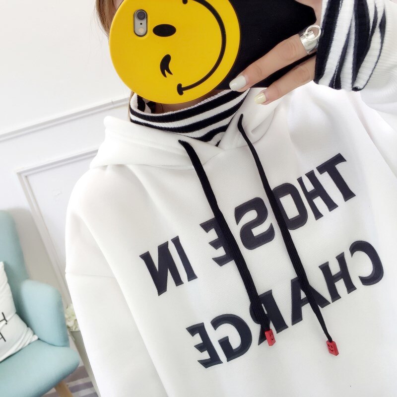 Wiosna Japan Style bluzy damskie C zagęścić Splice z długim rękawem damskie swetry nadrukowane litery z kapturem studenci damskie bluzy