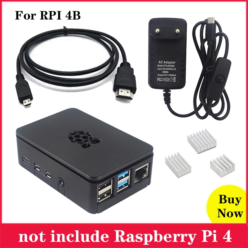 Raspberry Pi 4 Model B Case Black ABS Case Plastic Doos Behuizing met Aluminium Koellichaam Voeding voor Raspberry pi 4 4B