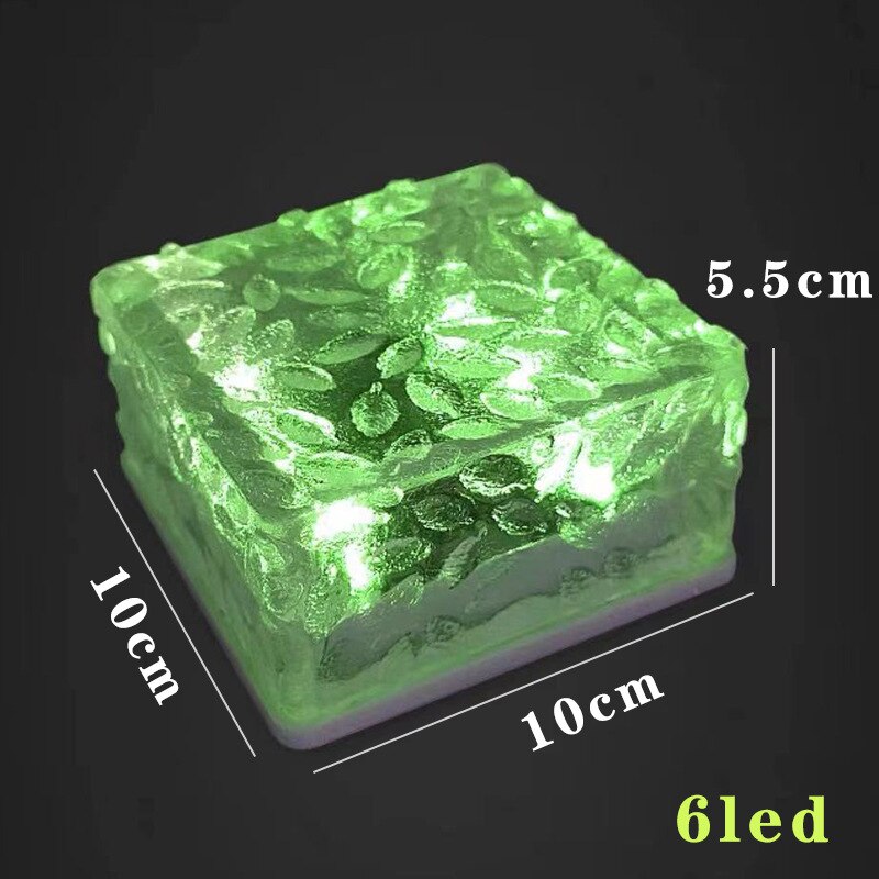 LED Solar Lights Ice Cube Garden Lamp Outdoor IP68 Waterproof Landscape Lawn Deck Frosted Glass Brick Garden Patio Yard Decor: 6LED green