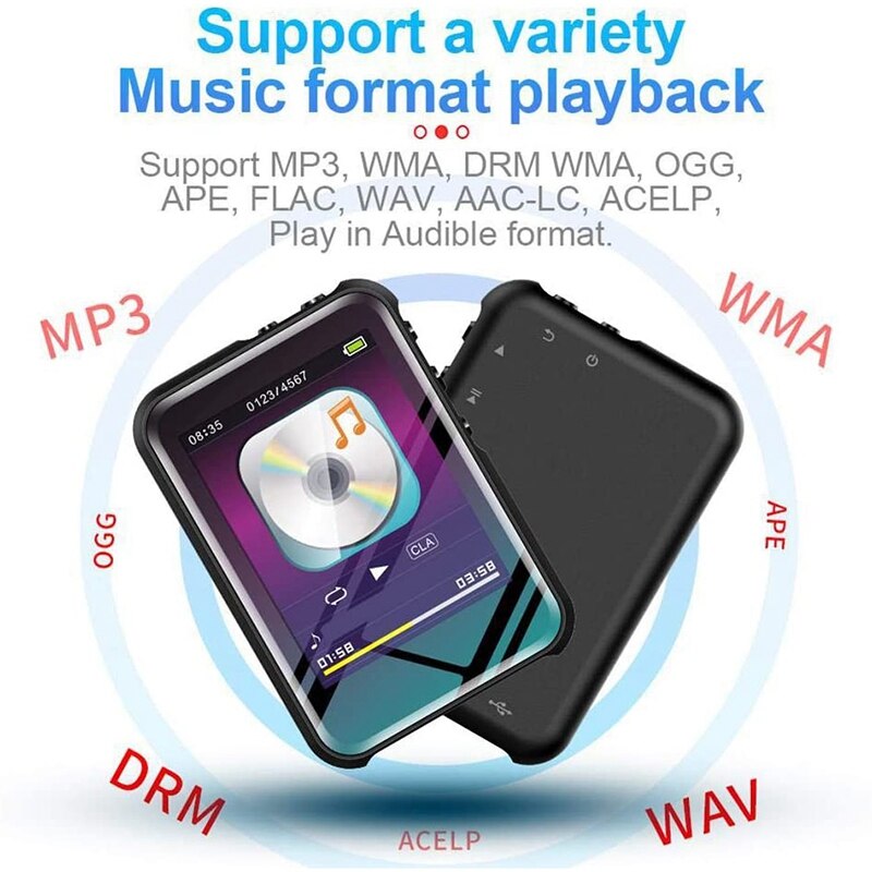 MP3 Speler met Bluetooth - Hi-Fi Stereo Mini Draagbare Muziekspeler - 2" Scherm - E-Book Reader