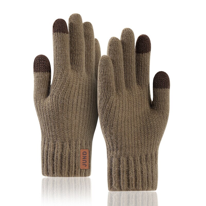 Herre & #39 ;s plus fløjl fortykket strik ulden cykel luffer vinter cashmere elastisk touch screen kørehandsker  h49: Khaki