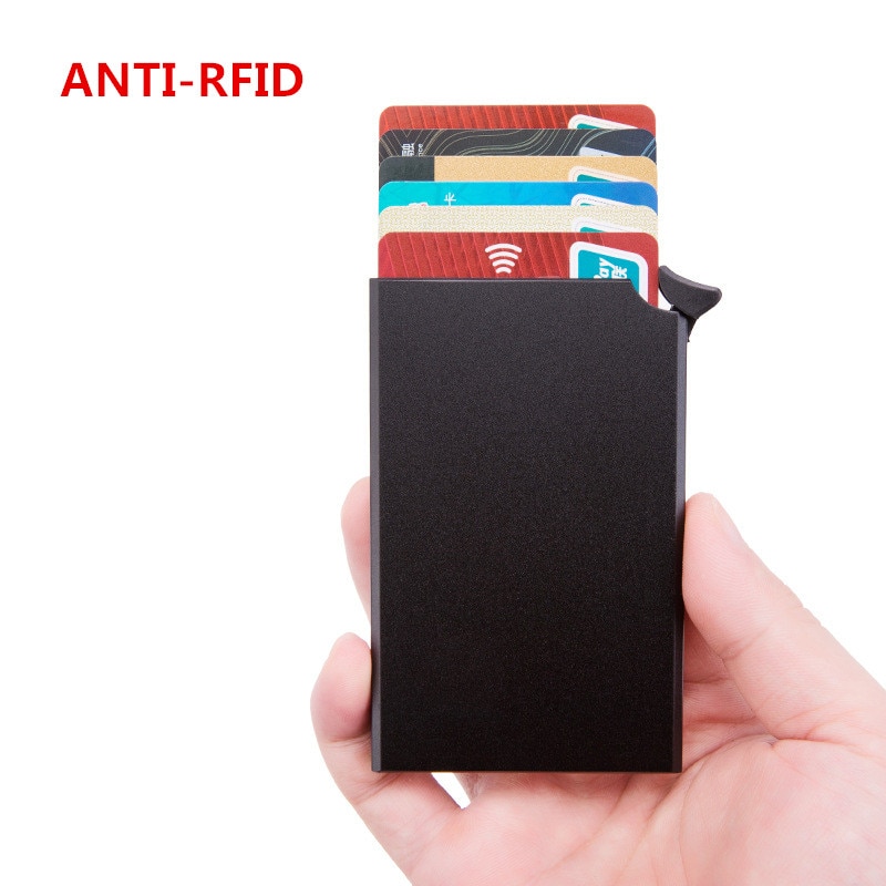 Rfid-beskyttelse kredit-/bank-/id-kortholder pung rød/sort/grå/sølv/guld/blå automatisk pop-up kortholder