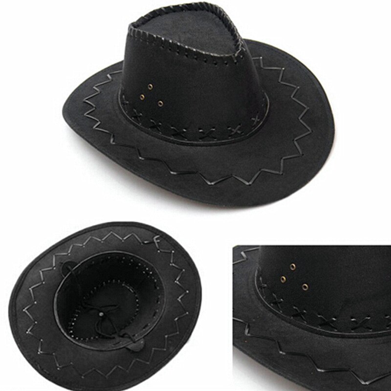 1Piece Cowboy Hat Suede Look Wild West Fancy Dress Black Newest Mens Ladies Unisex Hats