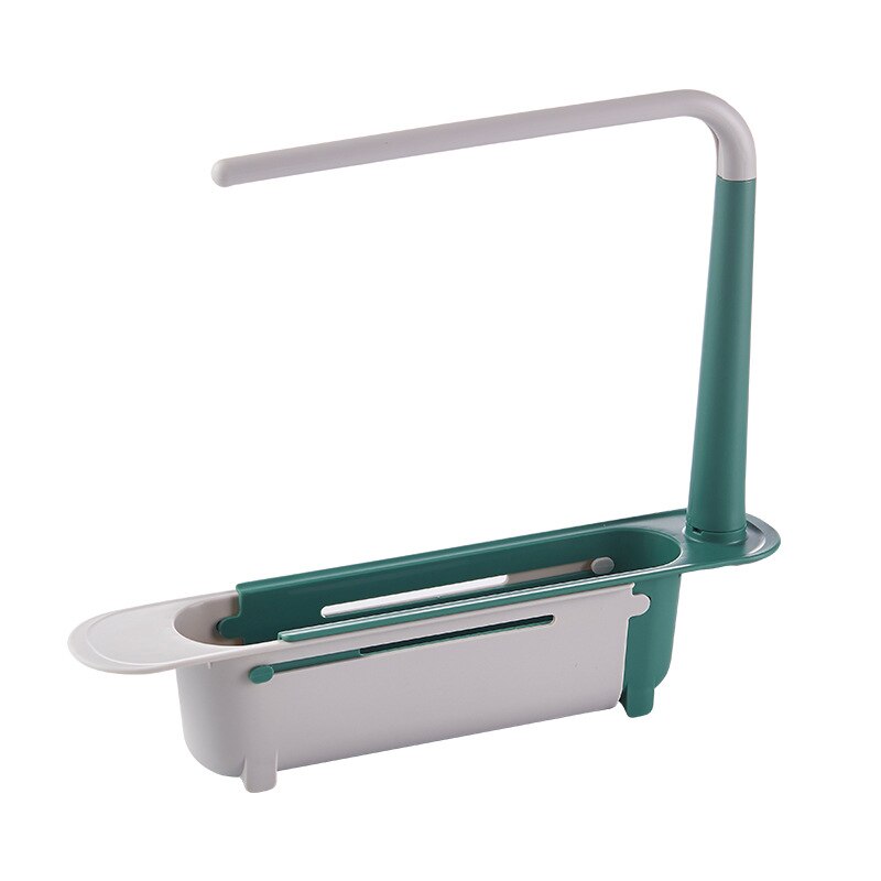 Telescopic Sink Shelf Kitchen Sinks Organizer Soap Towel Sponge Holder Drain Rack Storage Basket Gadgets Accessories: Green