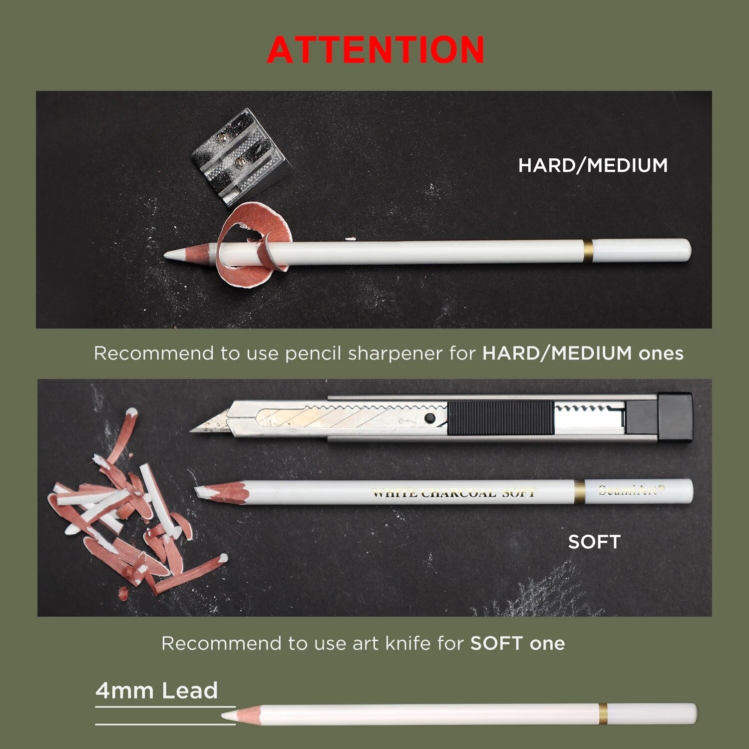 Professionele 3Pcs Wit Houtskool Zachte/Medium/Hard Potloden Voor Schetsen Hoogtepunt Hout Schets Pennen Art Kantoor School levert