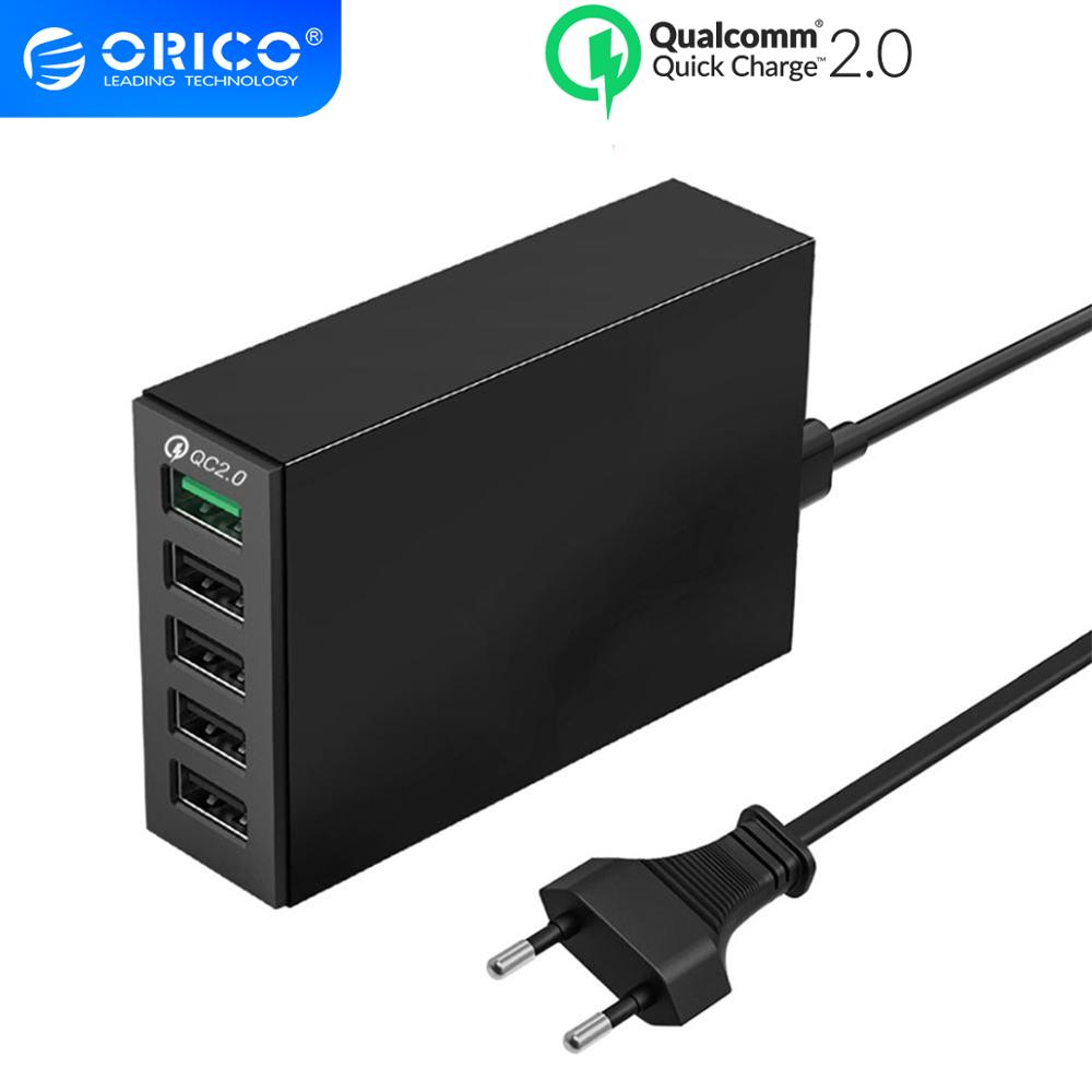 ORICO 5 porte QC2.0 caricatore rapido USB caricatore da tavolo USB 40W stazione di ricarica massima per iPhone Samsung Xiaomi Tablet cellulare