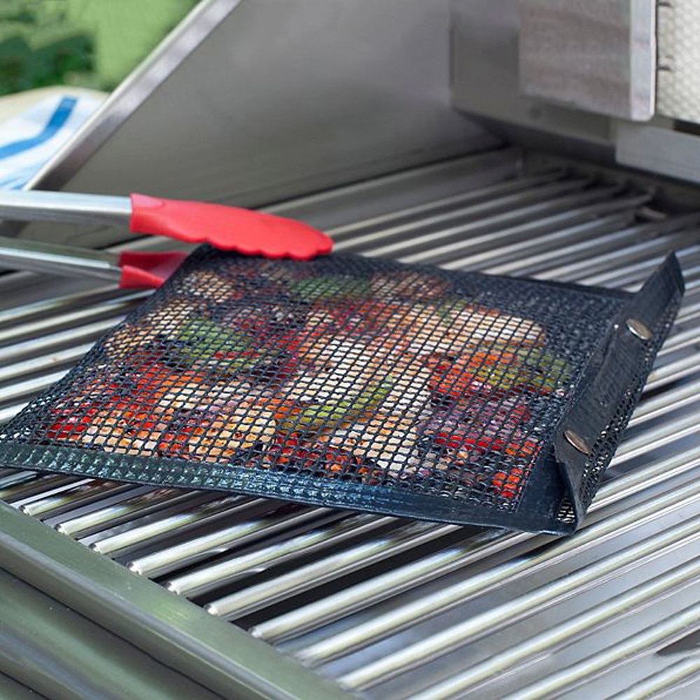 Bbq bagtaske varmebestandighed kød fisk grøntsager non-stick mesh grillpose måtter udendørs picnic bagning grill madlavningsværktøj