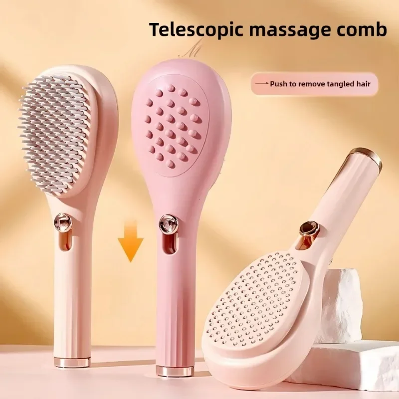 Brosse de Massage du cuir chevelu blanc rose bleu, peigne télescopique Portable, peigne à cheveux autonettoyant pour femmes, outil de coiffure de Salon, peigne magique Compact