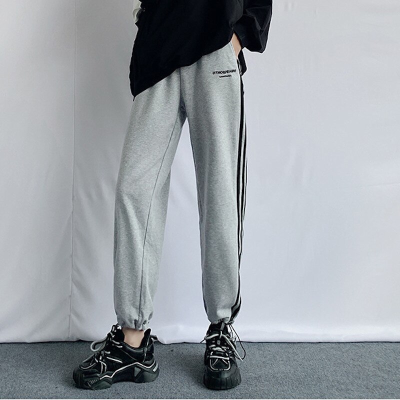 Sweatpants Women Sports Pants Joggers Streetwear Side Stripes High Waisted Drawstring Hem Trousers For Women Jogging Sportswear