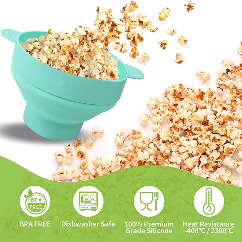 Cuenco de silicona para palomitas de maíz para microondas, cubo plegable para hacer palomitas de maíz con tapa, herramientas de cocina para palomitas de maíz plegables de gran capacidad