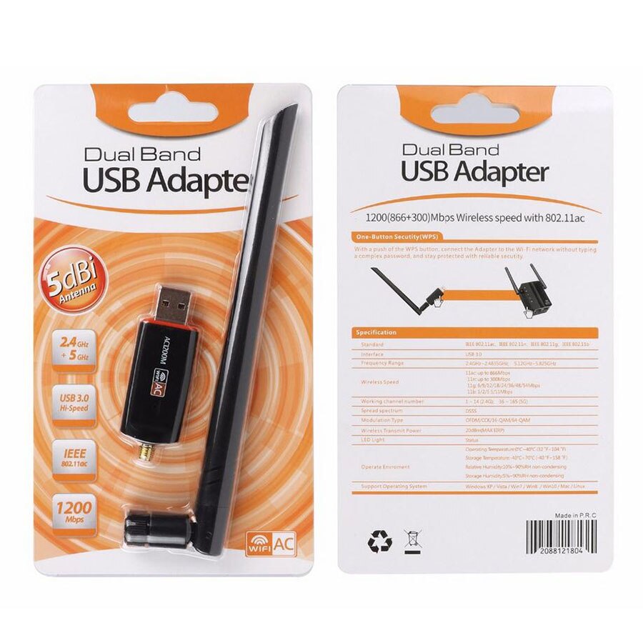 1200Mbps USB3.0 bezprzewodowy adapter Wifi 2.4/5Ghz dwuzakresowy karta sieciowa WPS 5dBi antena wysoka prędkość dla prochowiec OS okna Linux: z sprzedaż package