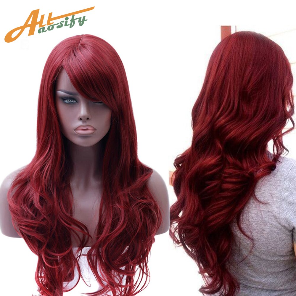 Allaosify Long Full Red Wig Wavy Wigs for Black Women Side Part Heat Resistant Wig Red Cosplay Wig