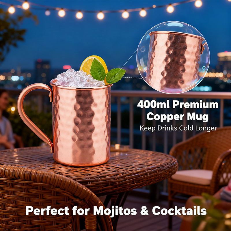 Taza de mula de Moscú de cobre puro martillado de 400 ml | Taza de cóctel clásica de cobre | Acabado martillado a mano | Sensación aislada | vintage