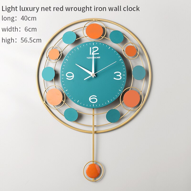 Modern Metal Iron Wall Hanging Clock Living Room Corridor Hotel Home Decoration Crafts WALL CLOCK: green clock