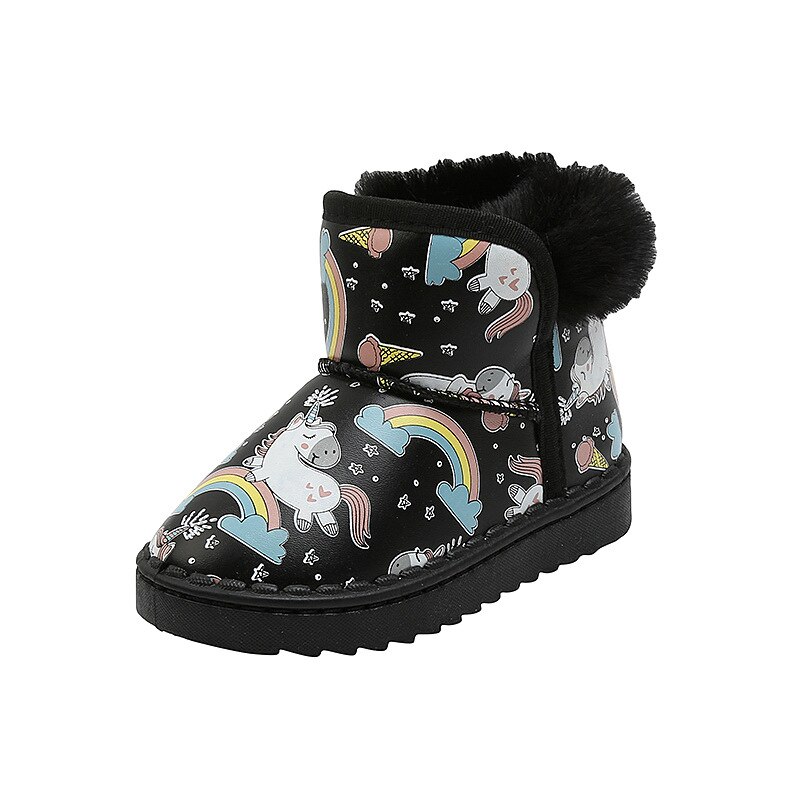 Meninas quentes botas de neve 2020 inverno novo dos desenhos animados arco-íris princesa botas bebê grosso algodão sapatos crianças botas de tornozelo de couro