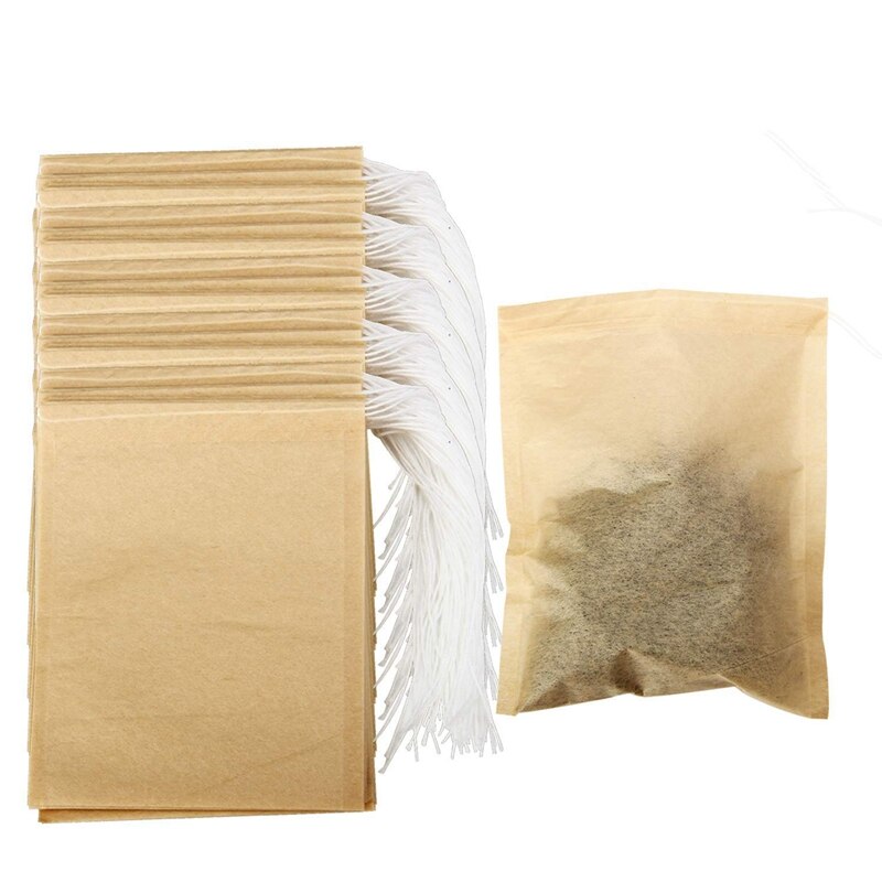 Tefilterposer, teposer for løs te 500 pakker engangs med snor for kaffe, duftende te, løs te, suppepakke og