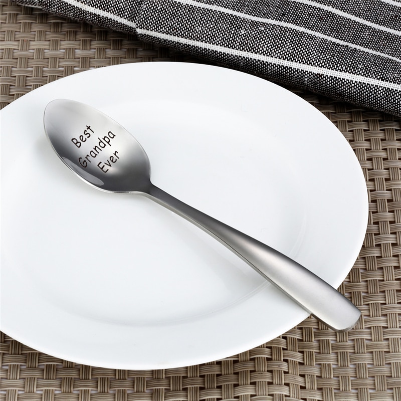 1pc Stainless Steel Smooth Carved Coffee Spoon Teaspoon For Mom Dad Family Stirring Milk Dessert Scoop Tableware 13.1*2.5cm