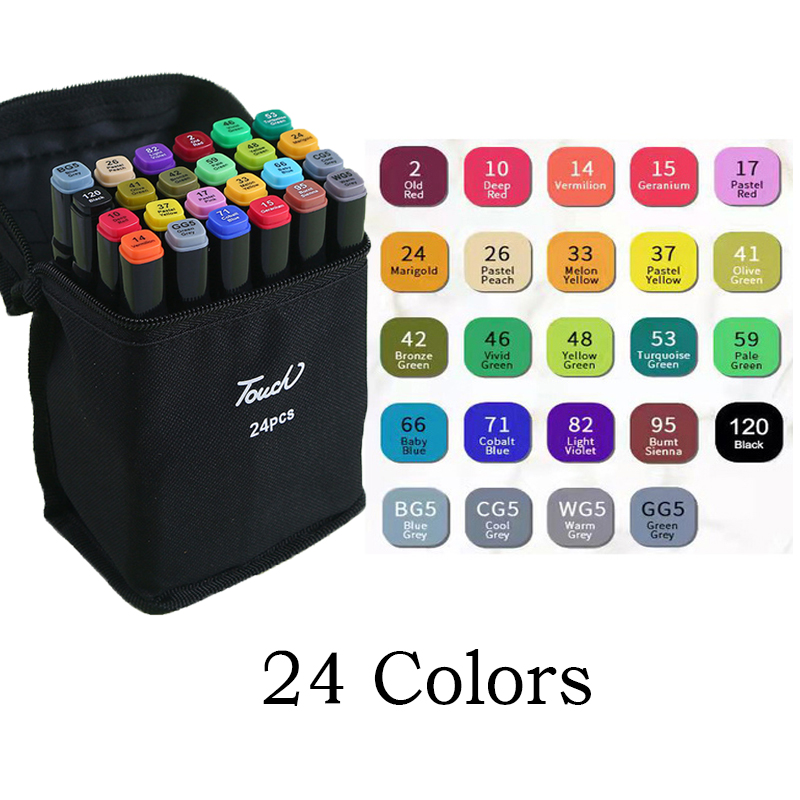 24-60 Kleuren Vette Art Marker Pen Set voor Tekening Double Headed Schetsen Tip Gebaseerde Markers Graffiti Manga School Art Supplies: Paars