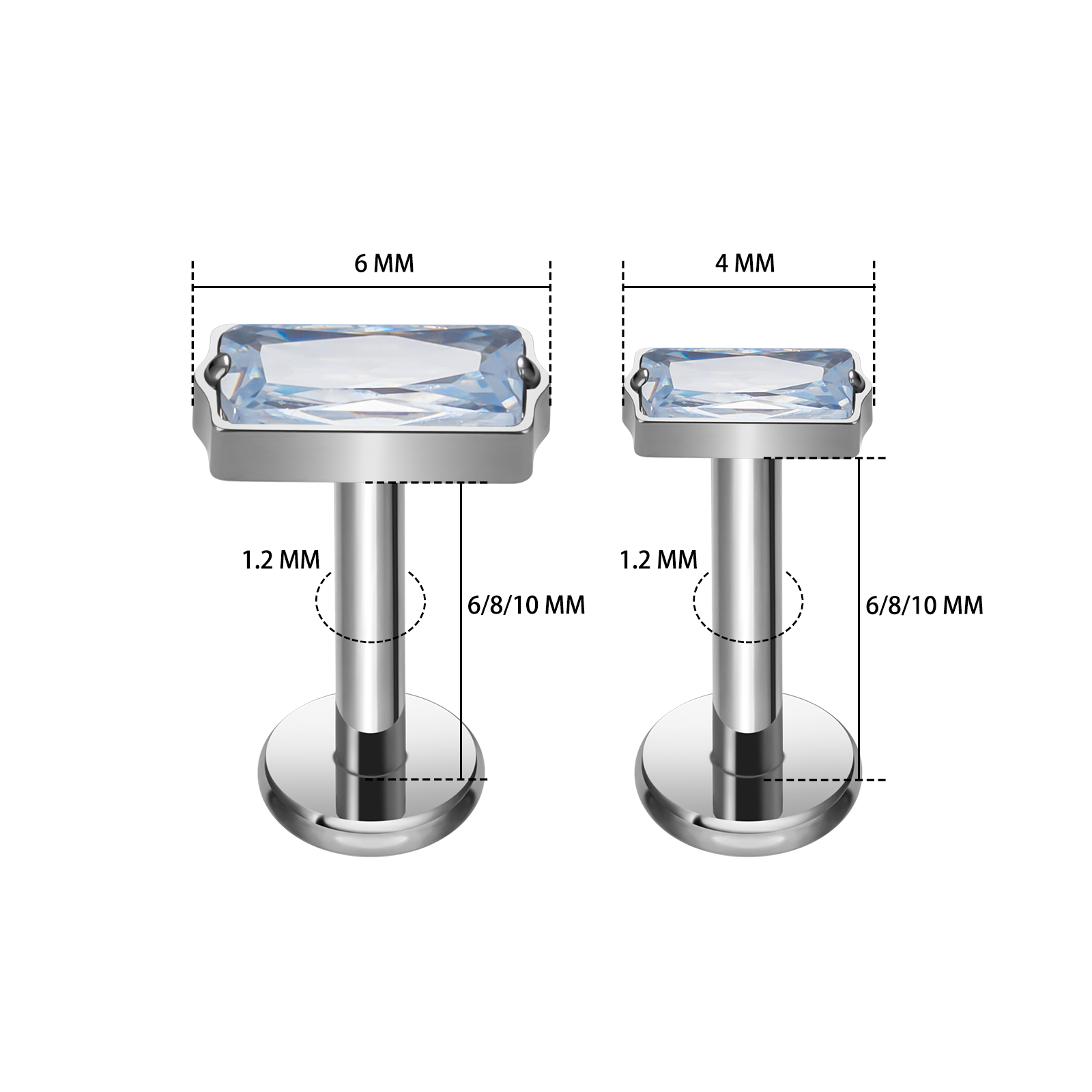 ASTM F136 Titanium EAR PIERC Triangle zirconia Paved Top Threaded Labret Studs Tragus Earrings Lip Tongue Stud Piercing Jewelry