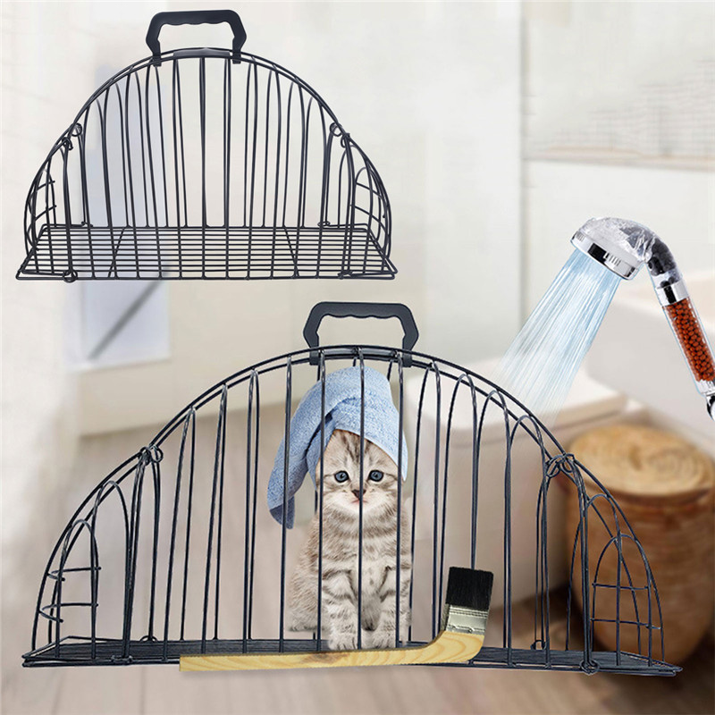 Anti-grab Kitten Washing Bathing Metal Cage 2 Door Lightweight for Cat Shower Bath Hair Dryer Pet Supplies