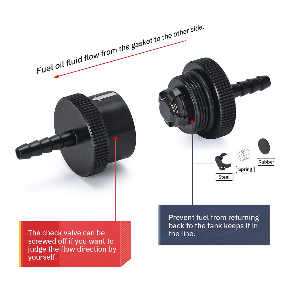 6 rozmiar 4MM / 6MM / 8MM / 10MM / 12MM / 16MM bez powrotu w jedną stronę zawór zwrotny paliwa ze stopu aluminium benzyna diesel