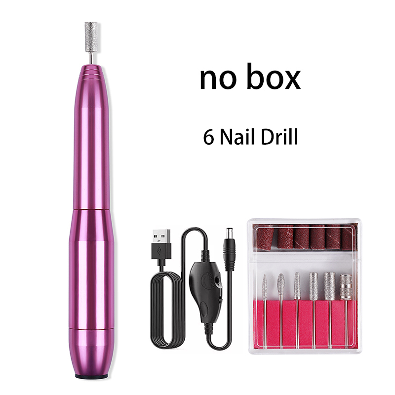 Elektrische Manicure Boor Usb Boormachine Voor Nagels Accessoires Nail Apparatuur Professionele Nagelvijl Set Molen Alle Cutter Art: Red-no-box-6drill