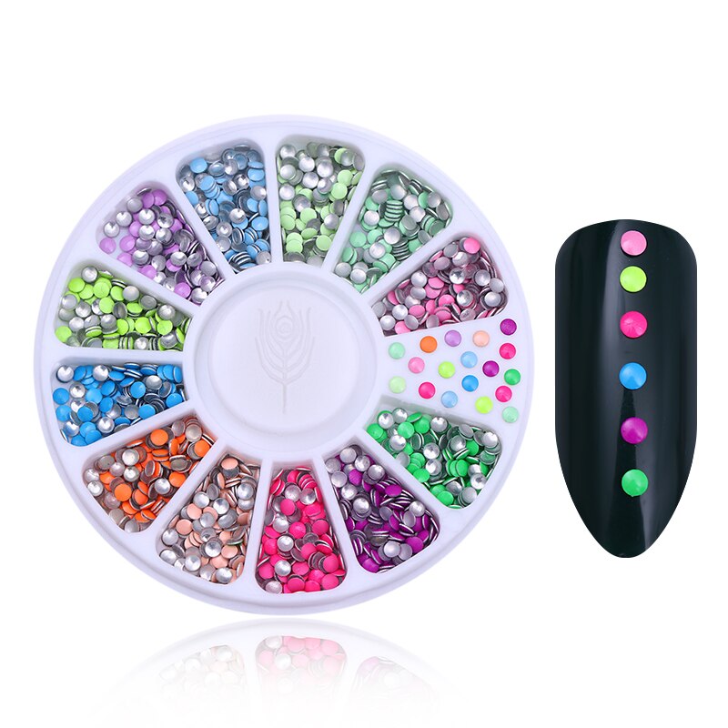 400Pcs Nail Art Studs Voor Nagels Diy Decoratie Metalen 2Mm Neon Ronde Kleurrijke Studs Uv Gel Nail Art wiel 12 Kleuren