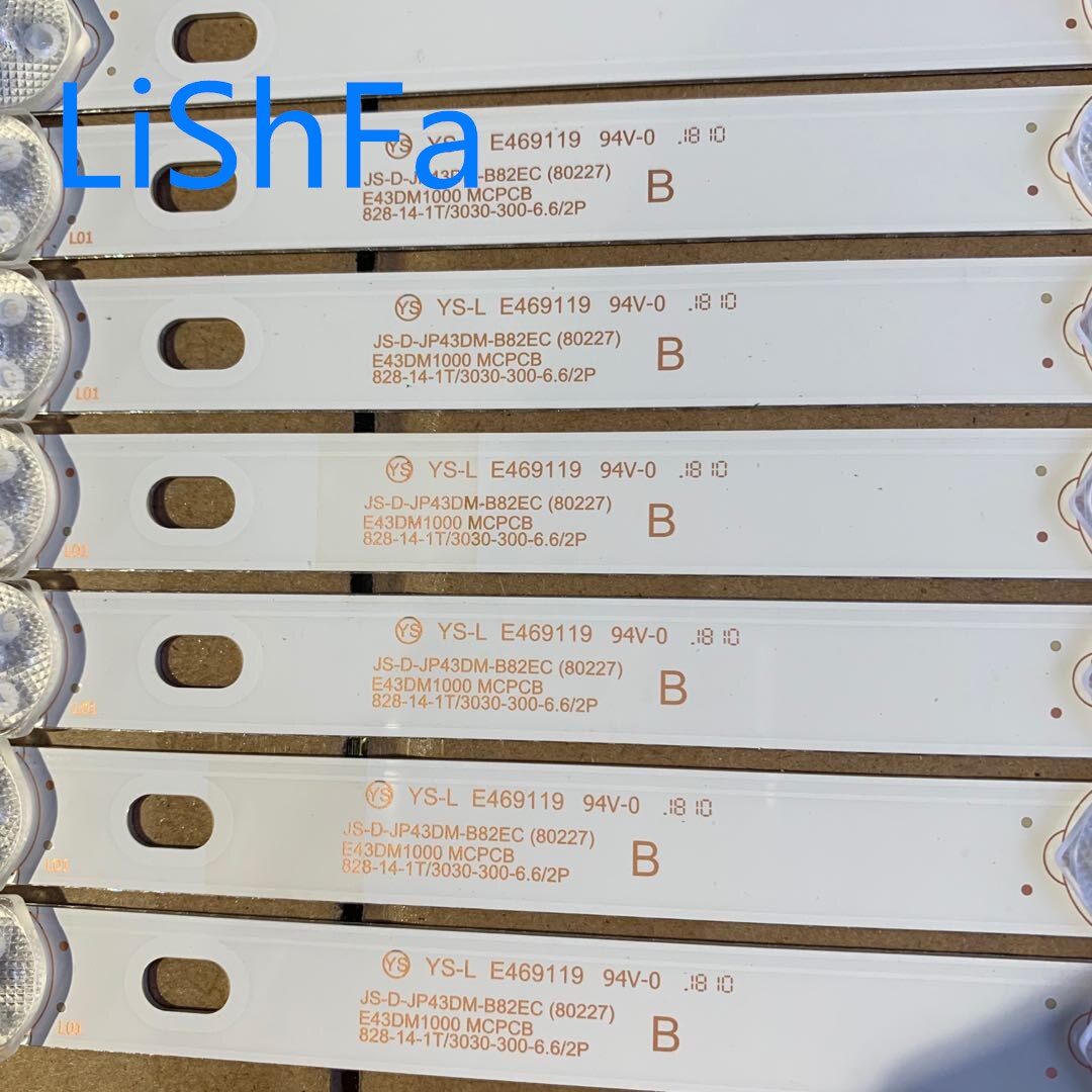 6 stuks/partij 4 stuks a & 2 stuks b lichtbalk js-d -jp43dm-a81ec e43 dm 1000 mcpcb 828mm a2 b1 3 stuks 8 leds 6v 828mm