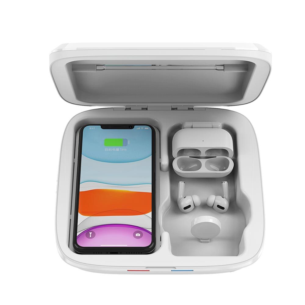 Cargador inalámbrico 4 en 1, esterilizador UV, caja de desinfección, caja de esterilización doméstica multifuncional para máscara de teléfono, Apple Watch: Default Title