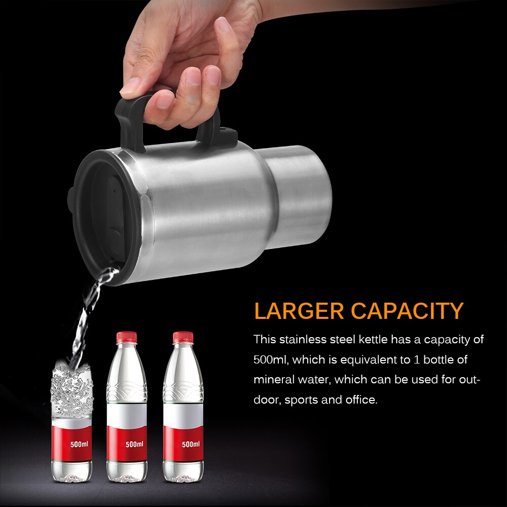 500ML 12V Portable tasse bouilloire voyage café tasse électrique en acier inoxydable avec allume-cigare câble voiture eau garder plus bouilloire