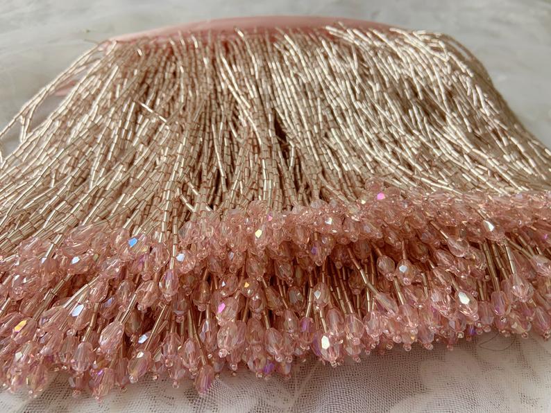 Lys rosa tung perle frynser dusk trim for dans kostyme, haute couture kjole trimming perler frynser gull sølv blå