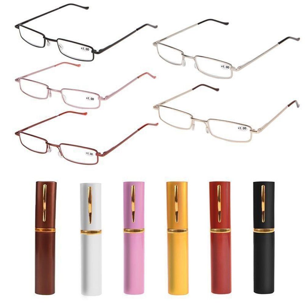 Unisex Rvs Frame Hars Leesbril 1.00-4.00 Met Tube Case Vouwen Anti Vermoeidheid Verziend Brillen