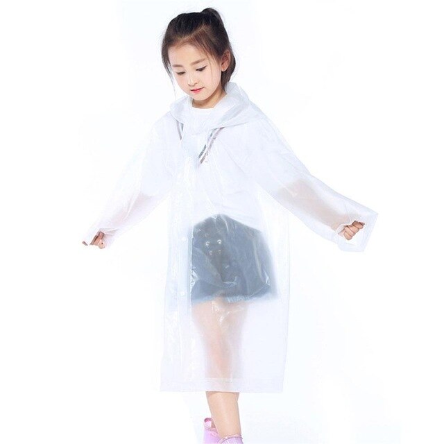 Polychromatic Raincoat Rain Coat Hood Hiking Accessories Adult Raincoat Emergency 2mm Cover Child EVA Outdoor Transparent: White