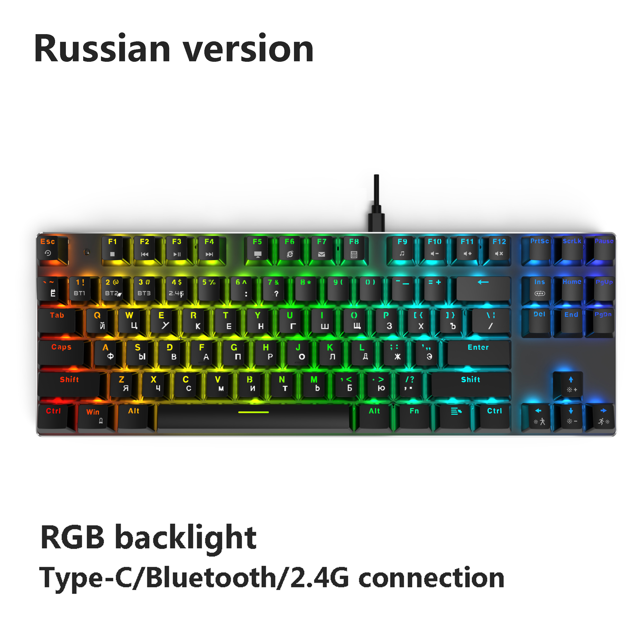 Metoo 2.4Ghz Wireless/Bluetooth/Wired Mini Portable Mechanical Keyboard RGB Backlight Gaming Keyboard for Laptop Tablet Mobile: 87KEY RGB RU / Red Switch