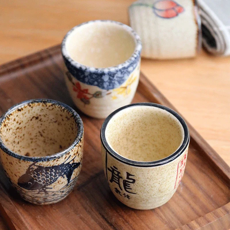 Taza de vino blanco antiguo de cerámica de estilo japonés de 50ml, juego de sake, taza de café retro para el hogar, olla de vino, taza clásica shochu