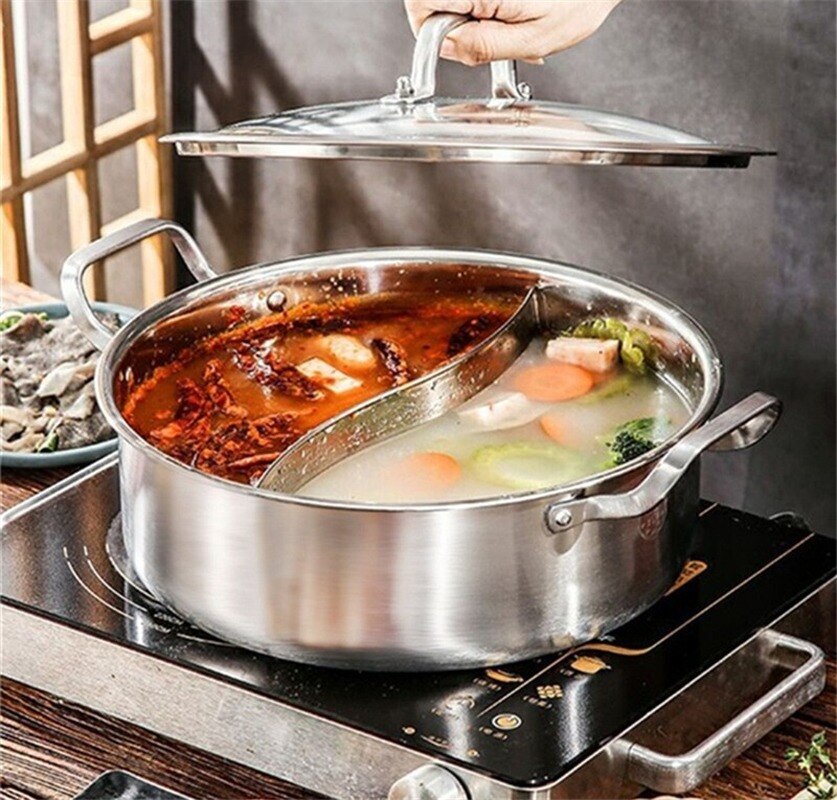 Thickened 304 stainless steel two flavors hotpot special pot for induction cooker pots for cooking soup dumpling noodles pot