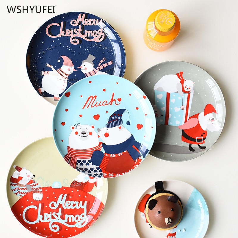 Christmas ceramic plate cartoon character hand-painted steak plate fruit snack home storage plate bone china Western plate