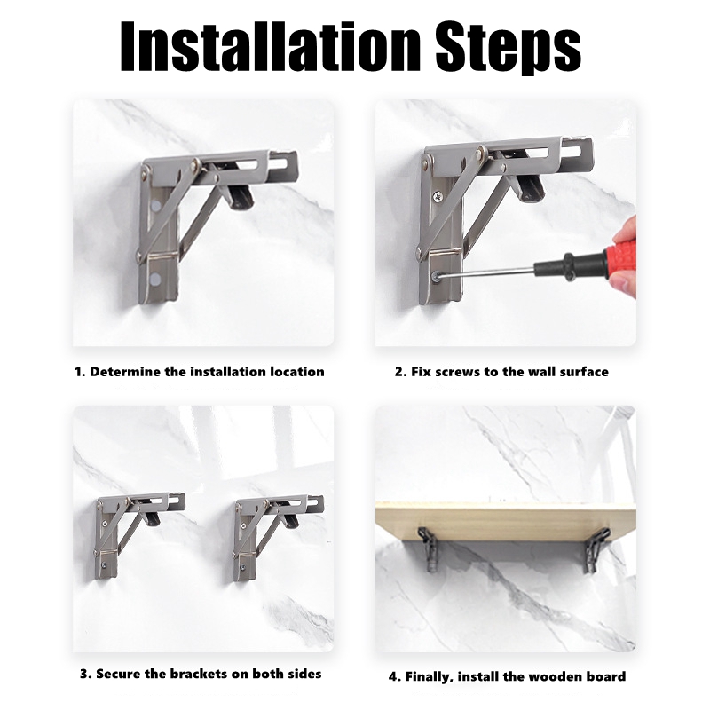 2 stk. foldbare hyldebøjler kraftige sammenklappelige hyldebøjler i rustfrit stål til bænkebord, pladsbesparende gør-det-selv-beslag