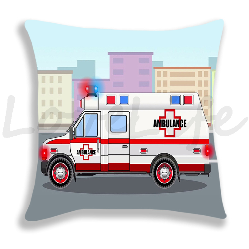 Brandweerwagen/Auto/Graafmachine/Ambulance Print Kussensloop Bank/Slaapkamer Kussenhoes 45*45Cm kussensloop Home Decor Kussensloop Jongens: 16