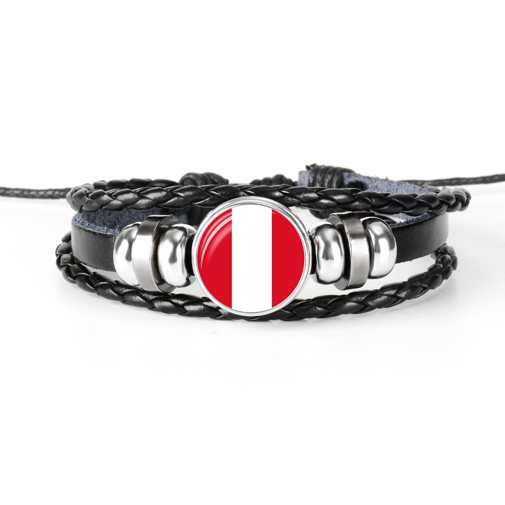 Pulsera de cuero hecha a mano para hombres y mujeres, brazalete con de la bandera de Rusia, con cabujones de cristal, de joyería,: PERU