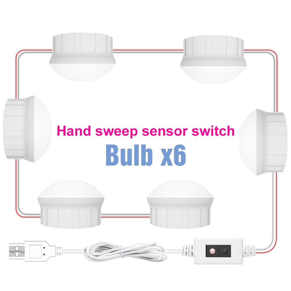 Lampada da specchio a portato per trucco lampada da toeletta dimmerabile lampada da tavolo USB Hollywood per lampade da parete a portato per specchio cosmetico da bagno in telecamera: 6 Bulbs mano Sweep