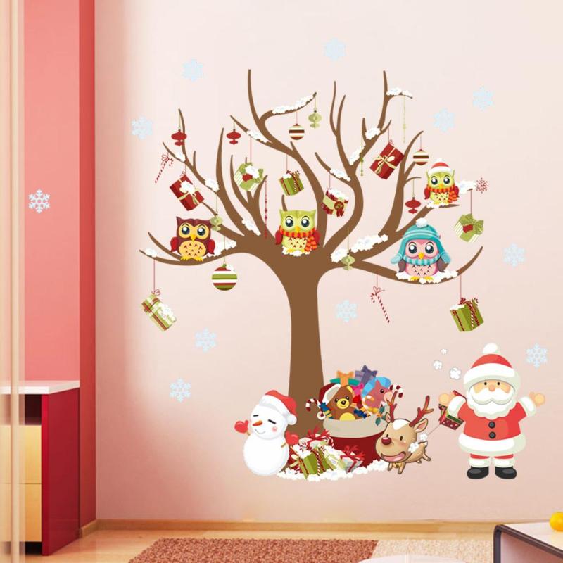 Diy christmas wallsticker stue dekal vindu utstillingsvindu glass nisse ugler tre snøflak år juledekor: 01