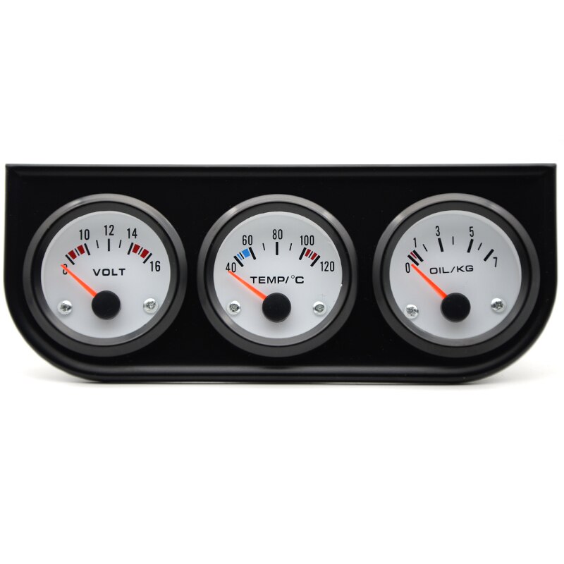 Water Temp Oil Pressure Volt Gauge 52mm 3 in 1 Triple Gauge Kit Black Bezel Black/White Face Color With Temp &amp; Pressure Sensor: white